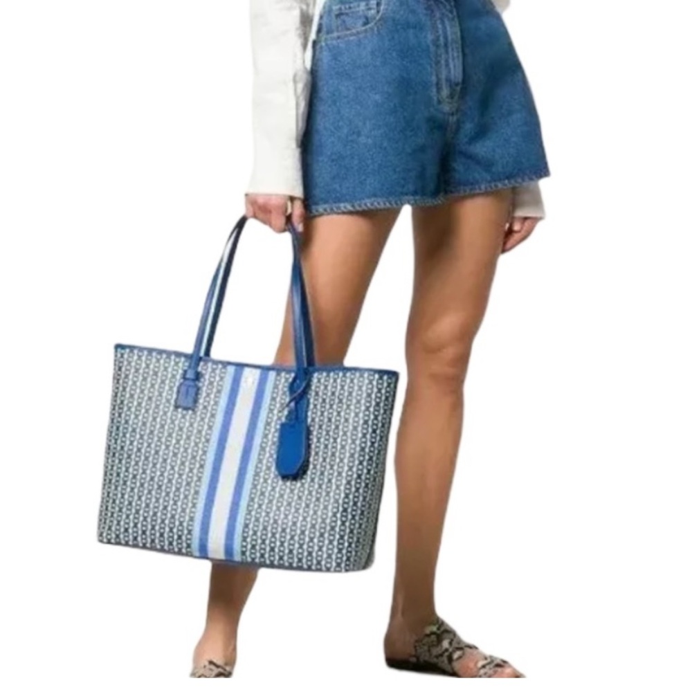 Tory Burch Gemini Link Tote Navy, Royal Blue, and White Geometric Shoulder Bag - Picture 5 of 17
